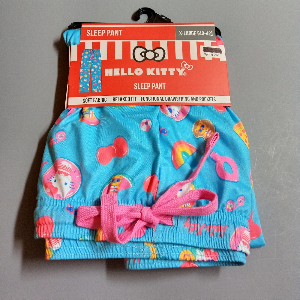 Hello Kitty Turquoise Sleep Pants with Pink Drawstring Women's Size XL NWT